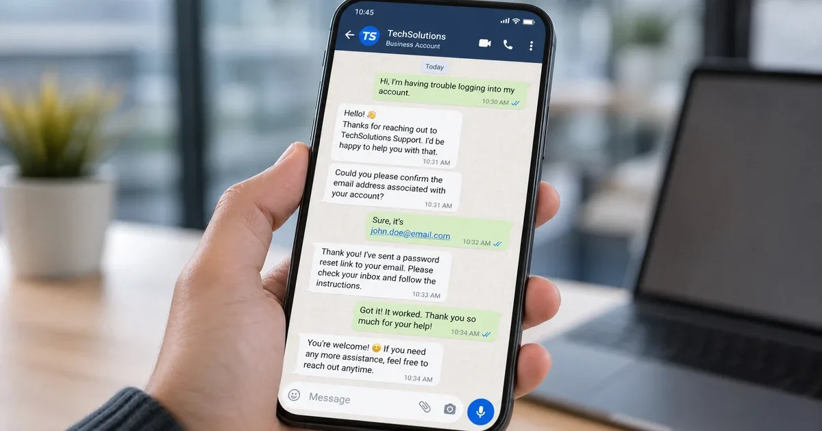 Smartphone mostrando una conversación de Telegram con chatbot de empresa