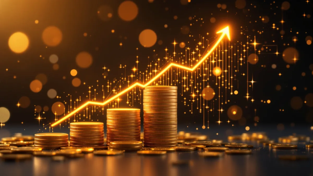 Gráfico de crecimiento digital con monedas apiladas representando inversión en pymes