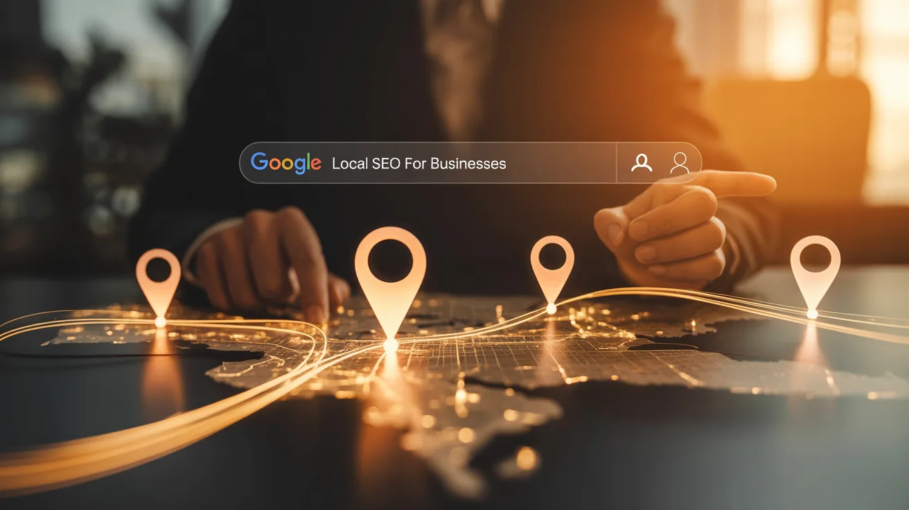 Mapa de Google con marcadores de negocios locales posicionados en SEO