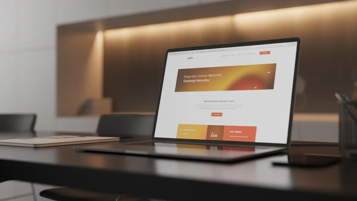 Empresario revisando su web profesional en un portátil moderno