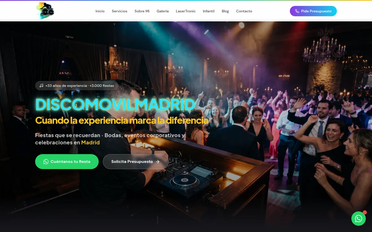 Professional web design DiscoMovilMadrid by AdsVentas — example of DJ & Disco Móvil